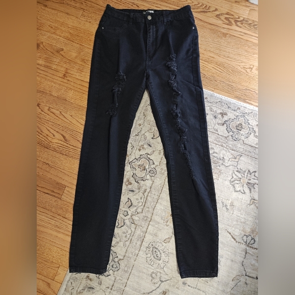 Fashion Nova Denim - Fashion Nova Distressed Black Jeans - Size 13